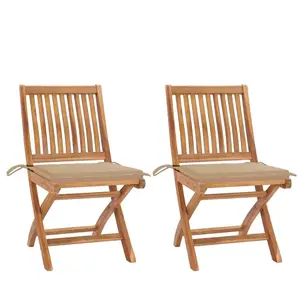 vidaXL Chaises de jardin 2 pcs avec coussins beige Bois de teck massif pas cher