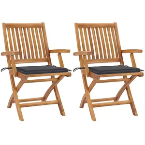 vidaXL Chaises de jardin 2 pcs avec coussins anthracite Bois de teck pas cher