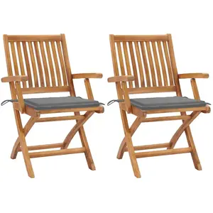 vidaXL Chaises de jardin 2 pcs avec coussins gris Bois de teck massif pas cher
