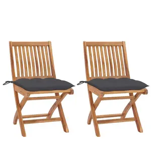 vidaXL Chaises de jardin 2 pcs avec coussins anthracite Bois de teck pas cher
