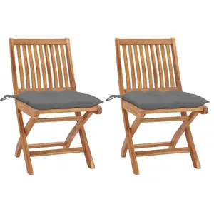 vidaXL Chaises de jardin 2 pcs avec coussins gris Bois de teck massif pas cher