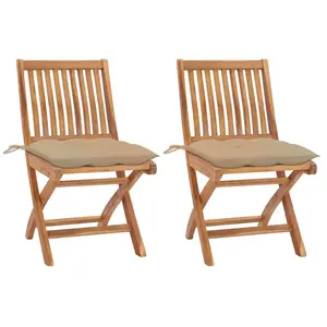 vidaXL Chaises de jardin lot de 2 et coussins beige Bois teck massif pas cher