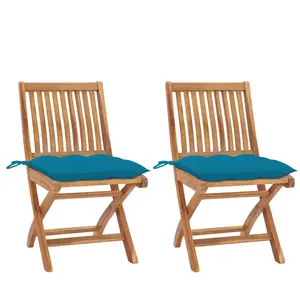 vidaXL Chaises de jardin 2 pcs avec coussins bleu clair Teck massif pas cher