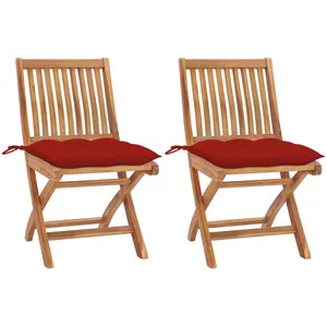 vidaXL Chaises de jardin lot de 2 et coussins rouge Bois teck massif pas cher