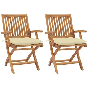 vidaXL Chaises de jardin lot de 2 et coussins blanc crème Teck massif pas cher