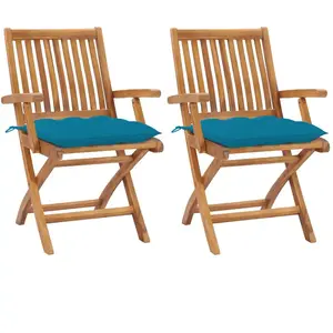 vidaXL Chaises de jardin lot de 2 avec coussins bleu clair Teck massif pas cher