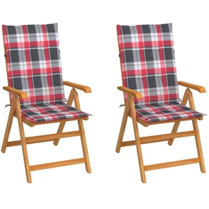vidaXL Chaises de jardin 2 pcs avec coussins à carreaux rouge Teck pas cher