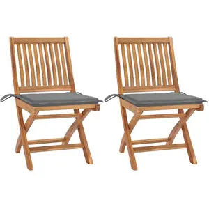 vidaXL Chaises de jardin 2 pcs avec coussins gris Bois de teck massif pas cher