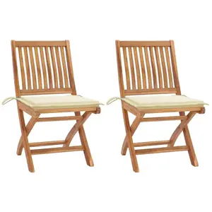 vidaXL Chaises de jardin 2 pcs avec coussins crème Bois de teck massif pas cher