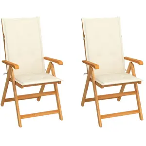 vidaXL Chaises de jardin lot de 2 et coussins crème Bois teck massif pas cher