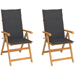 vidaXL Chaises de jardin 2 pcs avec coussins anthracite Bois de teck pas cher