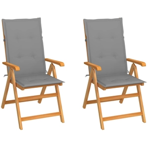 vidaXL Chaises de jardin lot de 2 et coussins gris Bois de teck massif pas cher