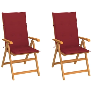 vidaXL Chaises de jardin 2 pcs avec coussins bordeaux Bois de teck pas cher