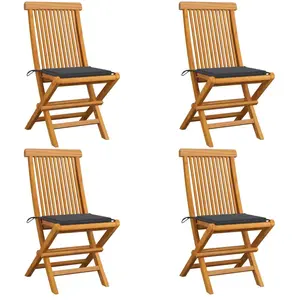 vidaXL Chaises de jardin avec coussins anthracite 4 pcs Bois de teck pas cher