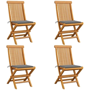 vidaXL Chaises de jardin et coussins gris lot de 4 Bois de teck massif pas cher