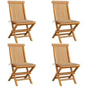 vidaXL Chaises de jardin avec coussins beige 4 pcs Bois de teck massif pas cher
