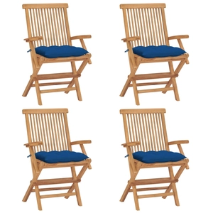 vidaXL Chaises de jardin avec coussins bleu lot de 6 Bois teck massif pas cher