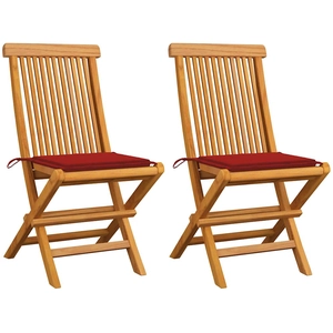 vidaXL Chaises de jardin avec coussins rouge 4 pcs Bois de teck massif pas cher