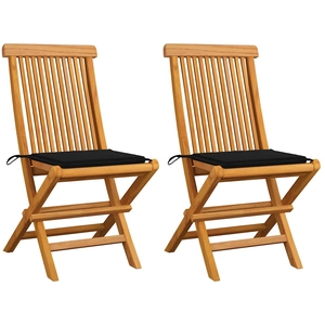 vidaXL Chaises de jardin avec coussins noir 4 pcs Bois de teck massif pas cher