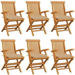 vidaXL Chaises de jardin avec coussins beige lot de 6 Bois teck massif pas cher