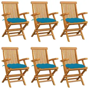 vidaXL Chaises de jardin avec coussins bleu clair lot de 6 Teck massif pas cher