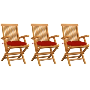 vidaXL Chaises de jardin avec coussins rouge lot de 6 Bois teck massif pas cher