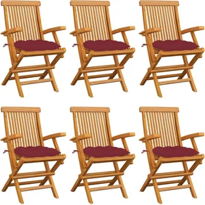 vidaXL Chaises de jardin avec coussins rouge bordeaux 6pcs Teck massif pas cher