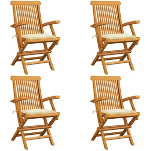 vidaXL Chaises de jardin avec coussins crème 6 pcs Bois de teck massif pas cher