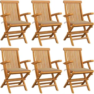 vidaXL Chaises de jardin avec coussins beige lot de 6 Bois teck massif pas cher