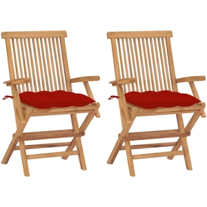 vidaXL Chaises de jardin avec coussins rouge lot de 2 Bois teck massif pas cher