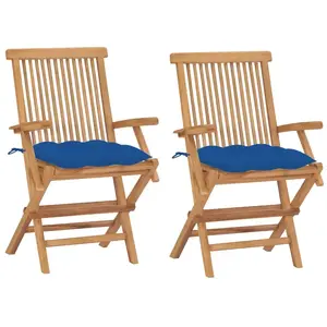 vidaXL Chaises de jardin avec coussins bleu lot de 2 Bois teck massif pas cher