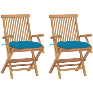 vidaXL Chaises de jardin 2 pcs avec coussins bleu clair Teck massif pas cher