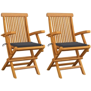 vidaXL Chaises de jardin avec coussins anthracite 3 pcs Bois de teck pas cher