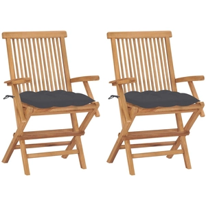 vidaXL Chaises de jardin avec coussins anthracite 2 pcs Bois de teck pas cher
