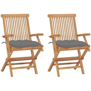 vidaXL Chaises de jardin avec coussins gris lot de 2 Bois teck massif pas cher