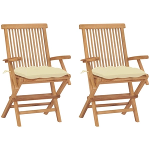 vidaXL Chaises de jardin 2 pcs avec coussins blanc crème Teck massif pas cher