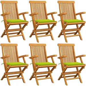 vidaXL Chaises de jardin avec coussins vert vif lot de 6 Bois teck pas cher