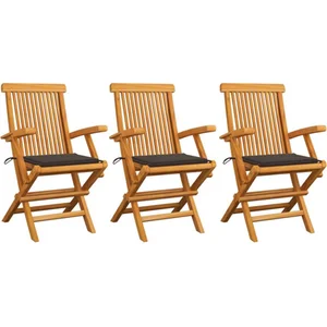 vidaXL Chaises de jardin avec coussins taupe 3 pcs Bois de teck massif pas cher