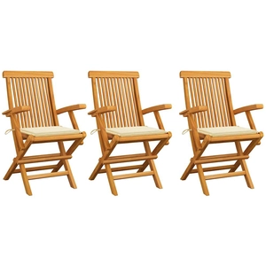 vidaXL Chaises de jardin avec coussins crème 3 pcs Bois de teck massif pas cher