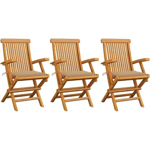 vidaXL Chaises de jardin avec coussins beige 3 pcs Bois de teck massif pas cher