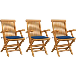 vidaXL Chaises de jardin avec coussins bleu royal 3 pcs Bois de teck pas cher