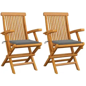 vidaXL Chaises de jardin avec coussins gris 2 pcs Bois de teck massif pas cher