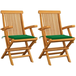 vidaXL Chaises de jardin avec coussins vert 2 pcs Bois de teck massif pas cher