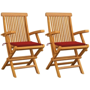 vidaXL Chaises de jardin et coussins rouge lot de 2 Bois teck massif pas cher