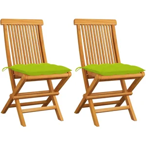 vidaXL Chaises de jardin avec coussins vert vif 2 pcs Bois de teck pas cher