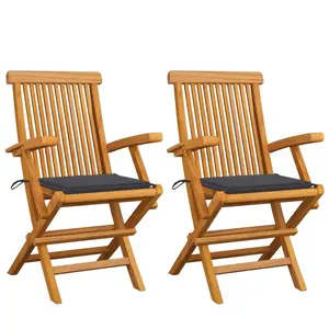 vidaXL Chaises de jardin avec coussins anthracite 2 pcs Bois de teck pas cher