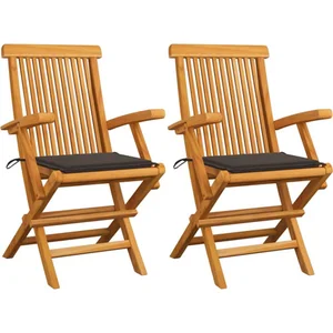 vidaXL Chaises de jardin avec coussins taupe 2 pcs Bois de teck massif pas cher