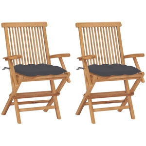 vidaXL Chaises de jardin avec coussins anthracite 3 pcs Bois de teck pas cher