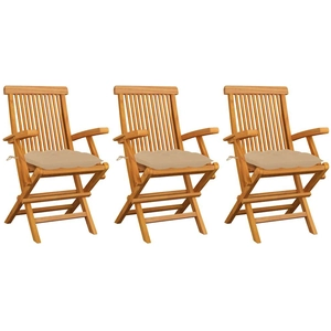 vidaXL Chaises de jardin avec coussins beige 3 pcs Bois de teck massif pas cher