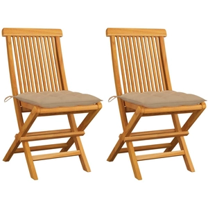 vidaXL Chaises de jardin et coussins beige lot de 2 Bois teck massif pas cher